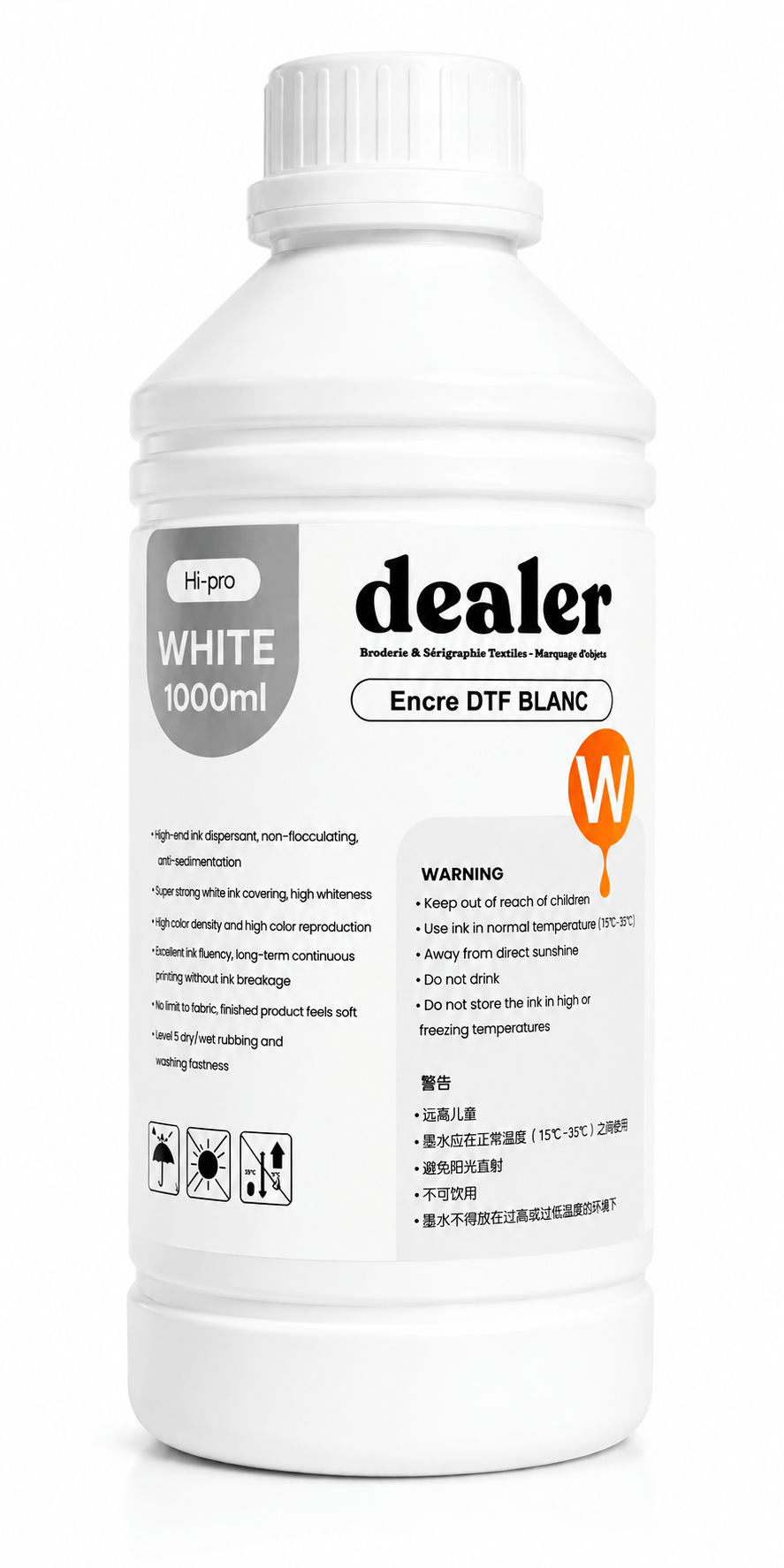 Coque Sublimation Blanc 1 Litre - Encre DTF Pro 1 Litre - Encre DTF Professionnelle – Couleurs haute densité & Résistant